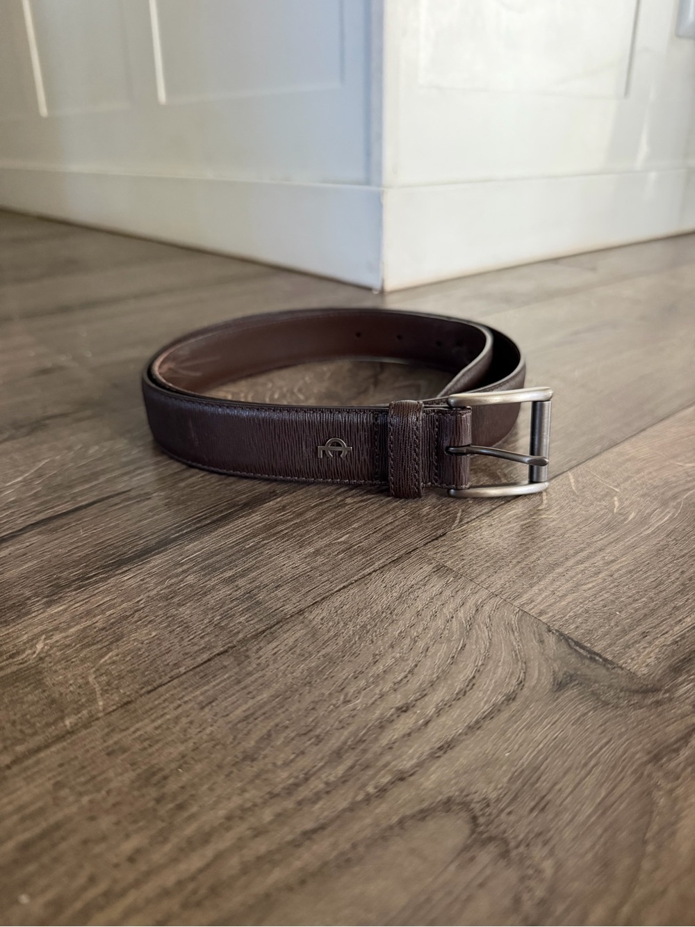 Coach Calf Skin And Brass Leather Belt Size 36 Brown With Silver Buckle 3781